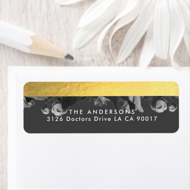 Étiquette Adresse de retour du Mariage du Bouquet Black Gold (En situation)