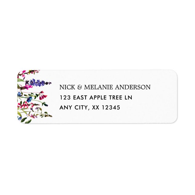 Étiquette Adresse de retour du mariage fleur sauvage élégant (Devant)
