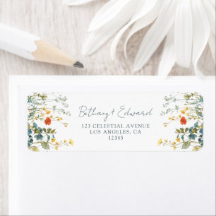Étiquette Adresse de retour du Mariage Fleur sauvage élégant