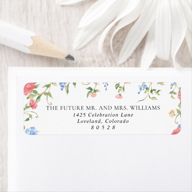 Étiquette Adresse de retour du Mariage Fleur sauvage élégant (En situation)
