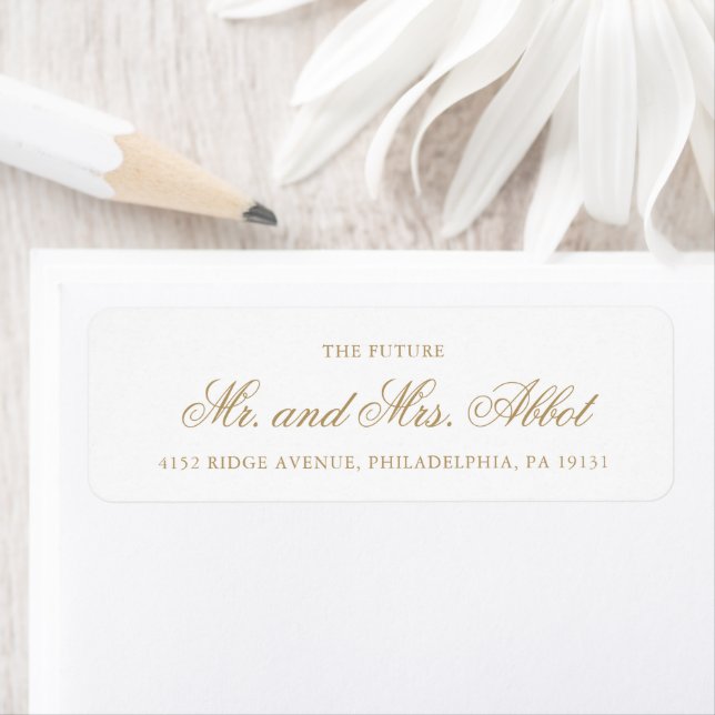 Étiquette Adresse de retour du Mariage officiel Gold traditi (En situation)