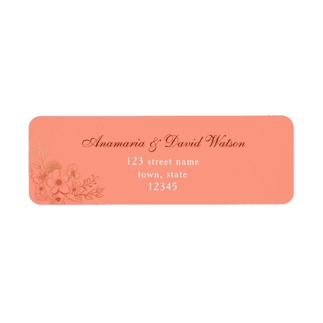 Étiquette Adresse de retour du Mariage Peach (Devant)
