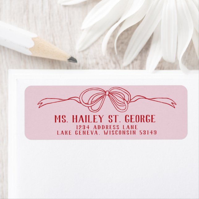 Étiquette Adresse de retour du Mariage ROUGE et ROUGE de la  (En situation)