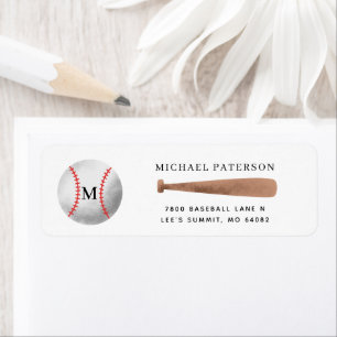 Étiquette Adresse de retour du monogramme de baseball
