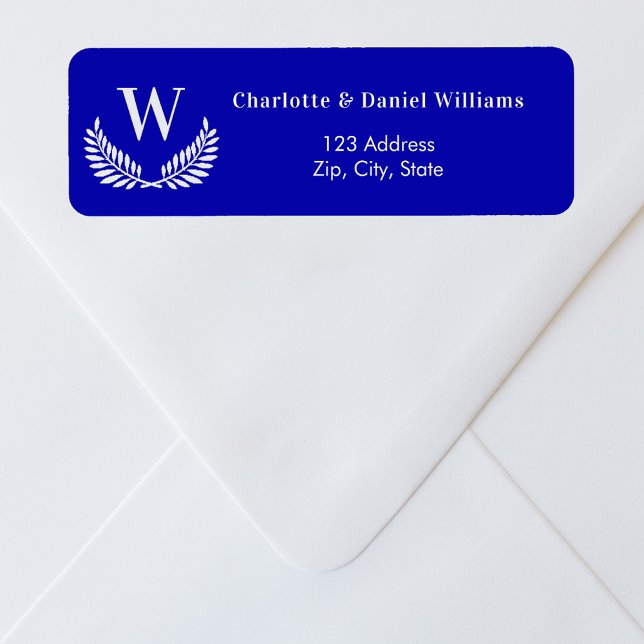 Étiquette Adresse de retour du monogramme de couronne bleue  (Créateur téléchargé)