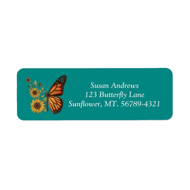 Étiquette Adresse de retour du papillon de tournesol (Devant)