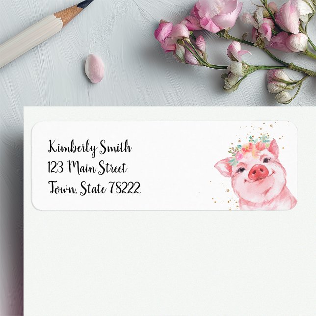 Étiquette Adresse de retour du porc à l'aquarelle (Cute Pig Return Address Sticker)