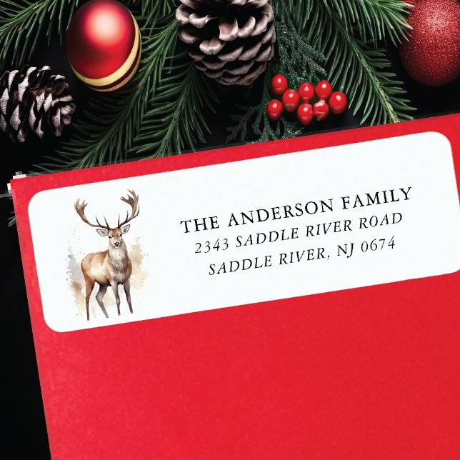 Étiquette Adresse de retour du rennes aquarelle (Créateur téléchargé)