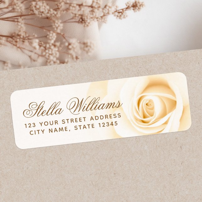 Étiquette Adresse de retour du rose de crème douce romantiqu (Romantic soft cream ivory rose return address label)