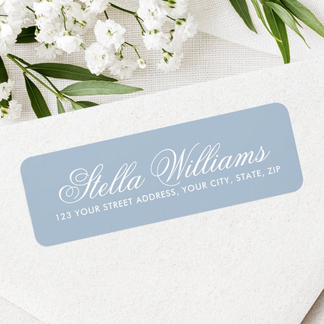 Étiquette Adresse de retour du script de calligraphie bleu p (Muted dusty blue calligraphy script return address label)