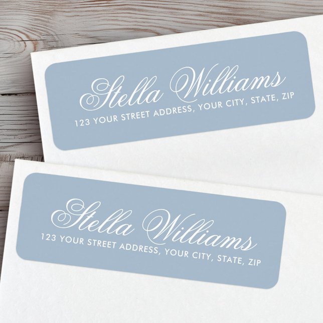 Étiquette Adresse de retour du script de calligraphie bleu p (Muted dusty blue calligraphy script return address label)