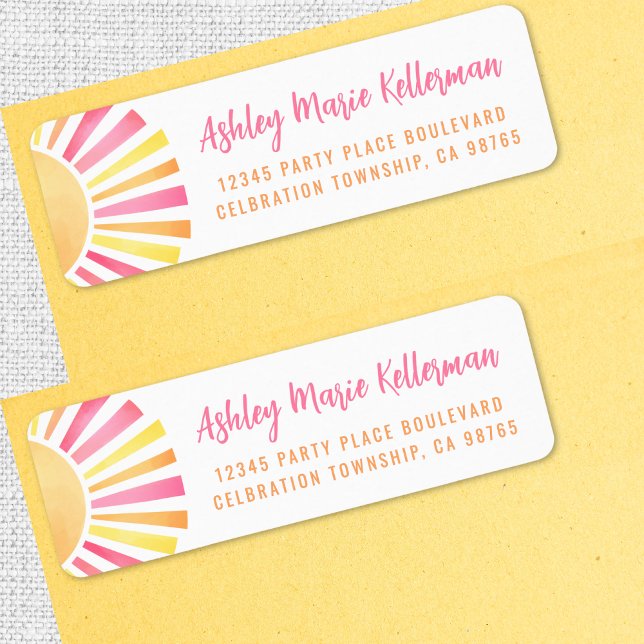 Étiquette Adresse de retour du soleil rose (Bright Pink Sun Return Address label )