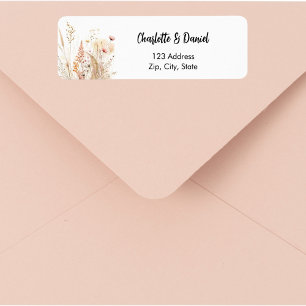 Étiquette Adresse de retour écriture rose beige fleur sauvag