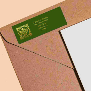 Étiquette Adresse de retour en faux or vert mariage celtique