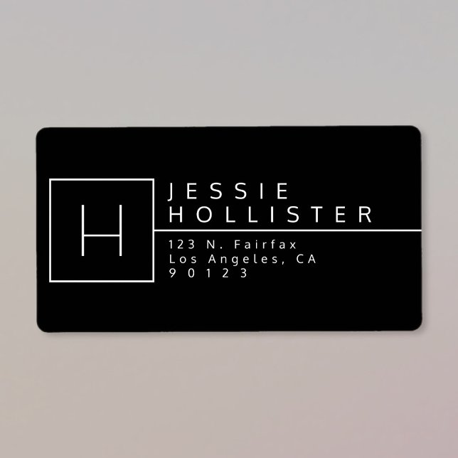 Étiquette Adresse de retour en noir et blanc monographié (Créateur téléchargé)