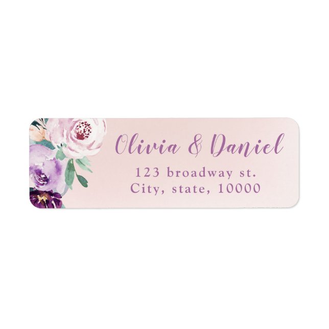 Étiquette Adresse de retour floraison botanique violet (Devant)