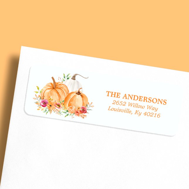 Étiquette Adresse de retour Floral aquarelle de citrouille d (Créateur téléchargé)