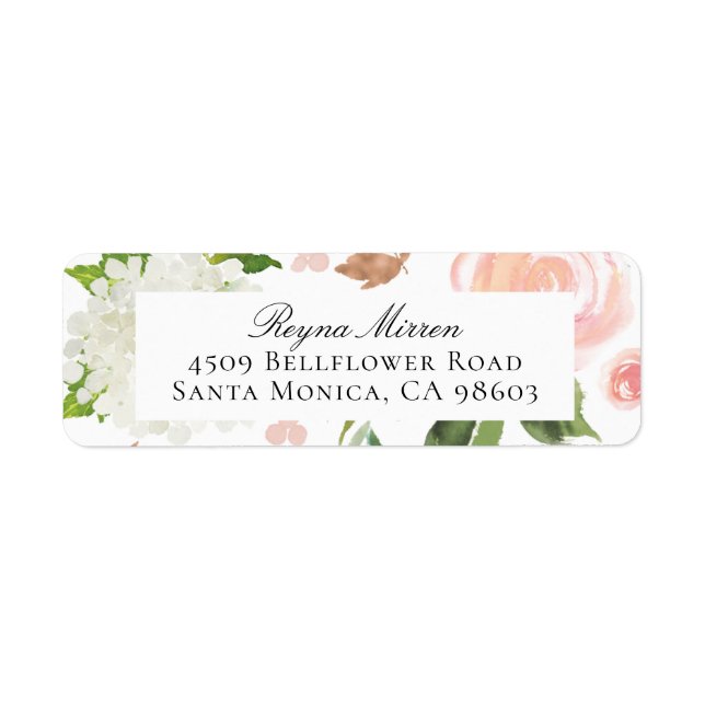 Étiquette Adresse de retour Floral rose et blanc (Devant)