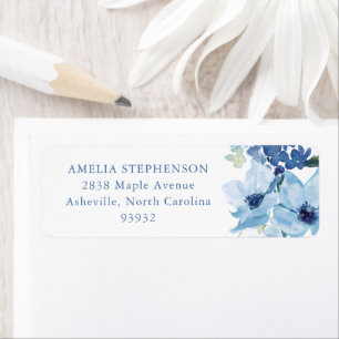 Étiquette Adresse de Retour Florale Aquarelle Bleu Clair Chi