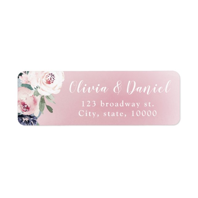 Étiquette Adresse de retour florale botanique rose en fleurs (Devant)