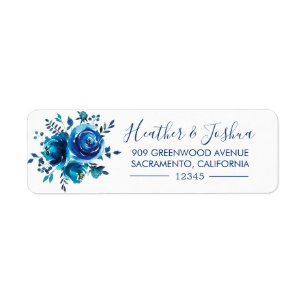 Étiquette Adresse de retour florale d'humeur d'indigo