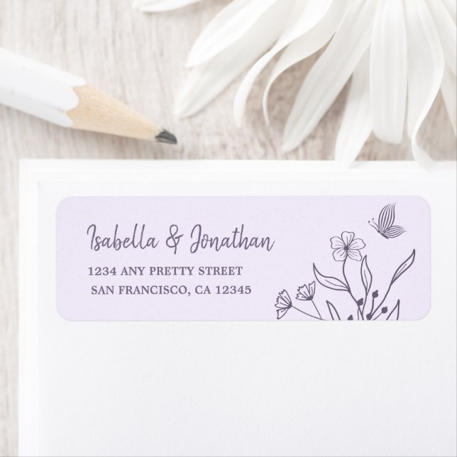 Étiquette Adresse de retour florale mauve élégante romantiqu (En situation)