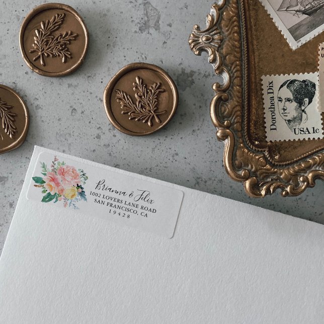 Étiquette Adresse de retour florale tropicale illustrée (Créateur téléchargé)