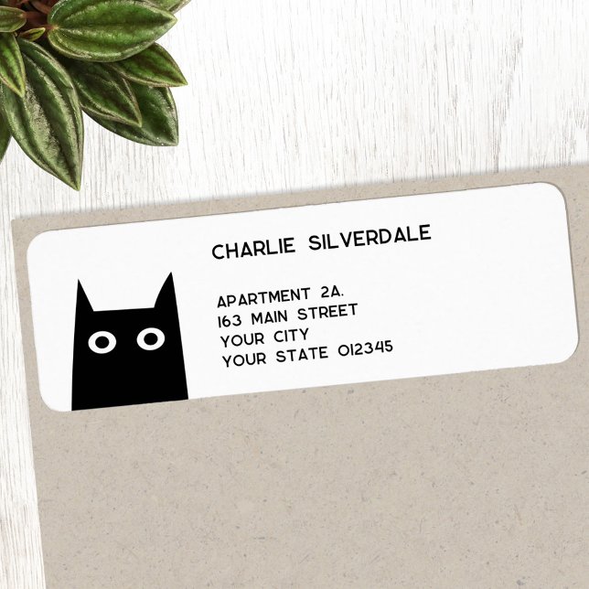 Étiquette Adresse de retour Fun Black Cat (Fun black cat return address label for animal lovers)