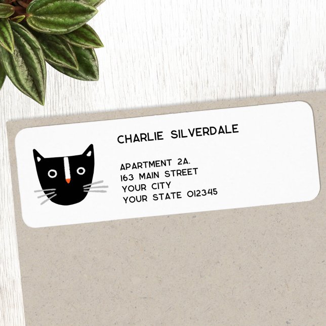 Étiquette Adresse de retour Fun Black Cat (Fun black cat personalized return address label)