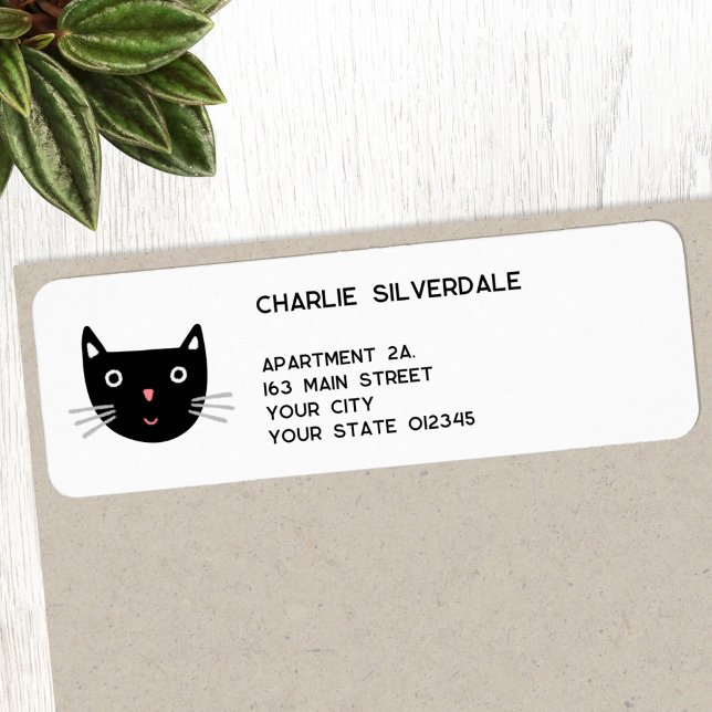 Étiquette Adresse de retour Fun Black Cat (Fun black cat personalized return address label)