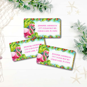 Étiquette Adresse de retour Fun Flamingo Tropical Aloha