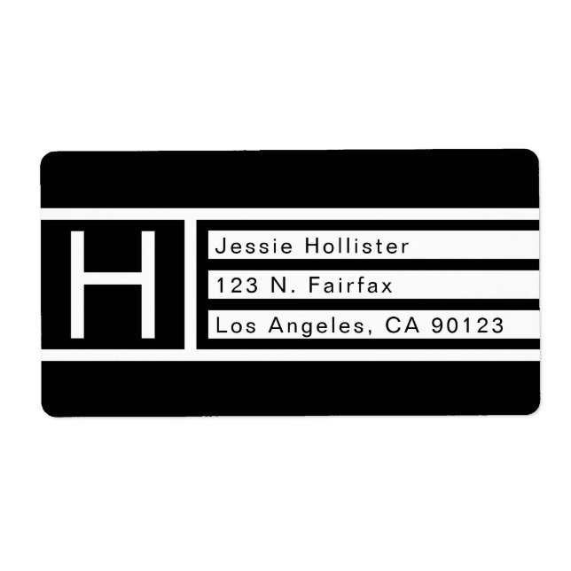 Étiquette Adresse de retour géométrique moderne en noir et b (Devant)