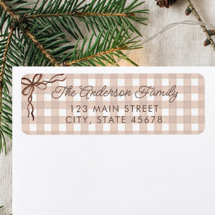 Étiquette Adresse de Retour Gingham Aquarelle Marron
