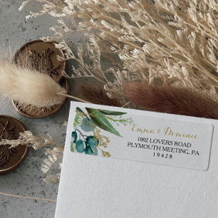 Étiquette Adresse de retour Gold & Green Eucalyptus