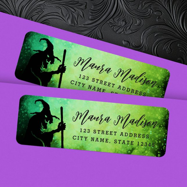 Étiquette Adresse de retour Halloween vert sorcier (Witch cauldron green Halloween return address Label)