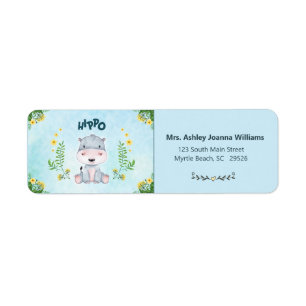 Étiquette Adresse de retour Hippo mignonne