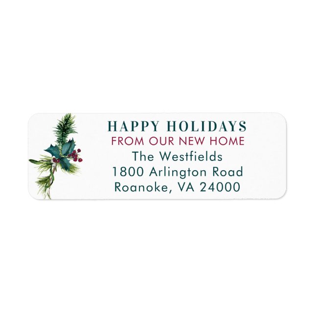 Étiquette Adresse de retour Holiday Holly and Pine Moving (Devant)