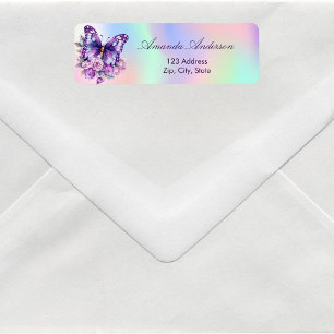 Étiquette Adresse de retour holographique violet papillon