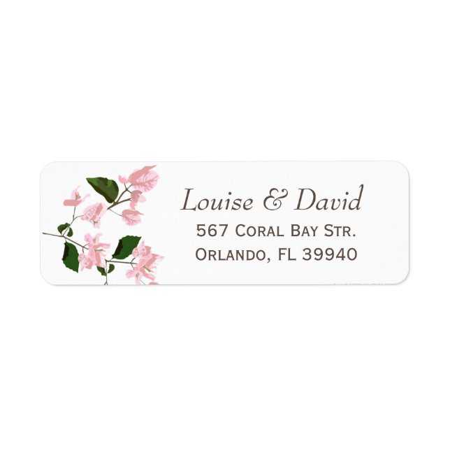 Étiquette Adresse de retour Label avec fleurs de bougainvill (Devant)