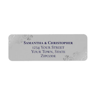 Étiquette Adresse de Retour Mariage Argent Navy et Gris Dent