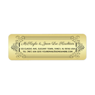 Étiquette Adresse de retour Mariage élégant en or noir cla