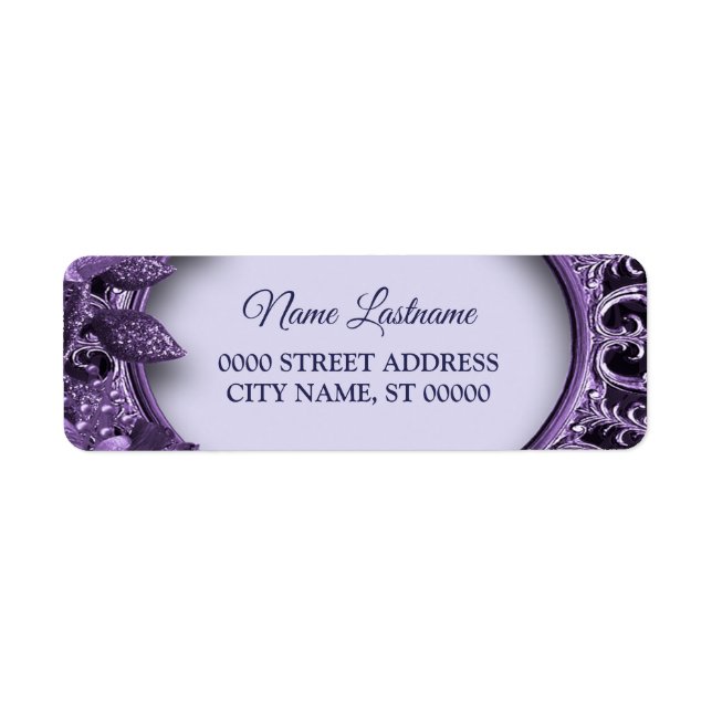 Étiquette Adresse de retour Mariage Purple Floral Élégant (Devant)