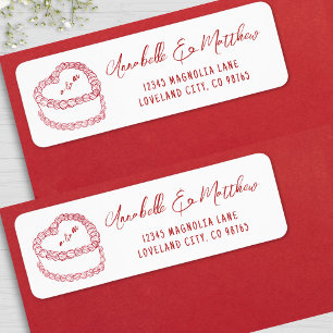 Étiquette Adresse de Retour Mariage Rouge Dessinée à la Main