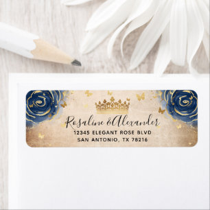 Étiquette Adresse de retour Marine Blue and Gold Crown