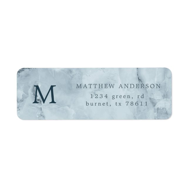 Étiquette adresse de retour masculine en marbre bleu (Devant)