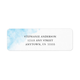 Étiquette Adresse de Retour Minimaliste Aquarelle Bleue