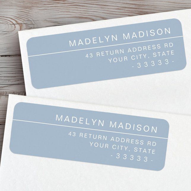Étiquette Adresse de retour minimaliste bleu poussiéreux mod (Modern minimalist dusty blue return address label)