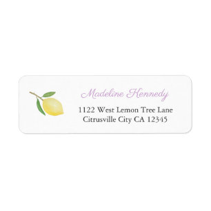 Étiquette Adresse de Retour Minimaliste Citron Fleur de Lila
