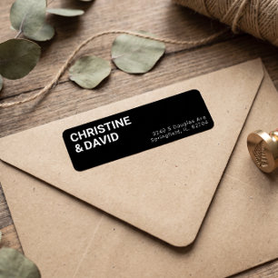 Étiquette Adresse de retour minimaliste noir pour couple de