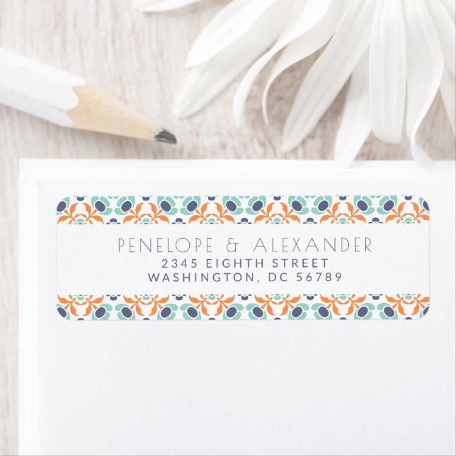 Étiquette Adresse de retour moderne Geometry Blue Orange (En situation)